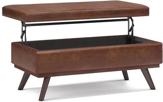Alt view image 7 of 7 - Owen - Lift Top Large Coffee Table Storage Ottoman - Distressed Saddle Brown