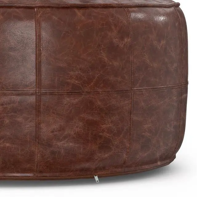 Alt view image 4 of 7 - Connor - 34" Round Coffee Table Pouf - Distressed Brown