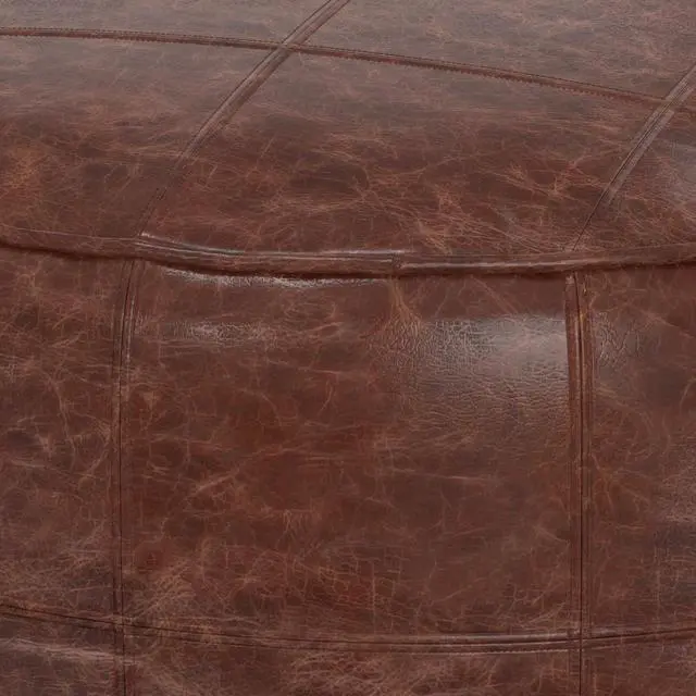 Alt view image 3 of 7 - Connor - 34" Round Coffee Table Pouf - Distressed Brown