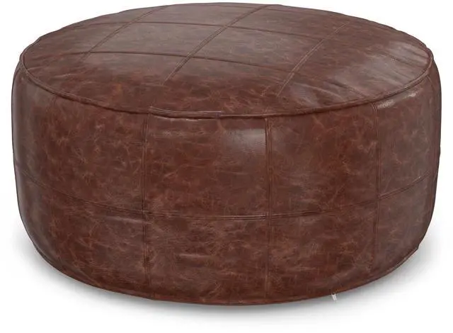 Main image of Connor - 34" Round Coffee Table Pouf - Distressed Brown