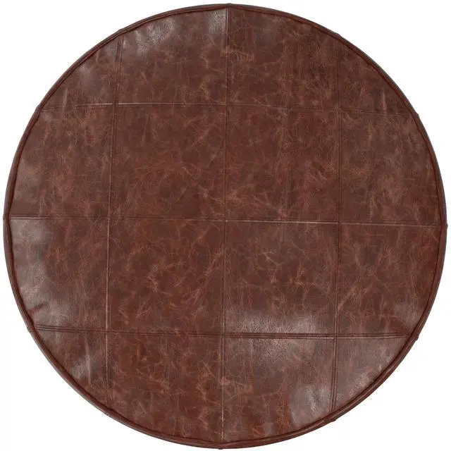 Alt view image 2 of 7 - Connor - 34" Round Coffee Table Pouf - Distressed Brown