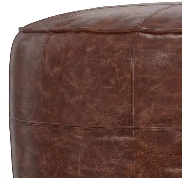 Alt view image 5 of 7 - Connor - 34" Round Coffee Table Pouf - Distressed Brown