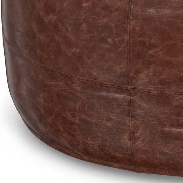 Alt view image 6 of 7 - Connor - 34" Round Coffee Table Pouf - Distressed Brown
