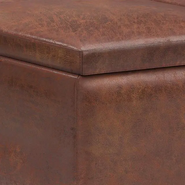 Alt view image 2 of 7 - Owen - Tray Top Small Coffee Table Storage Ottoman - Distressed Saddle Brown