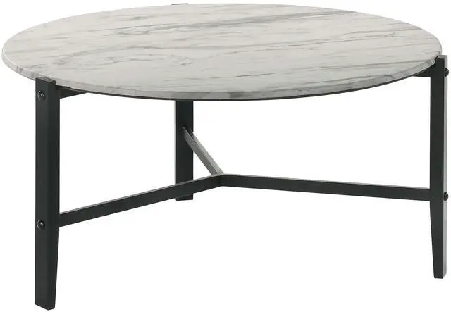 Alt view image 2 of 7 - Tandi White and Black Round Faux Marble Coffee Table