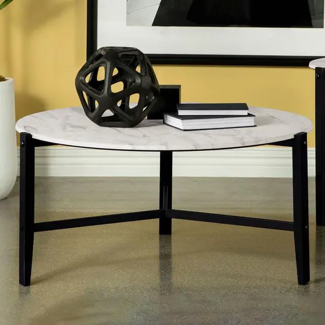 Main image of Tandi White and Black Round Faux Marble Coffee Table