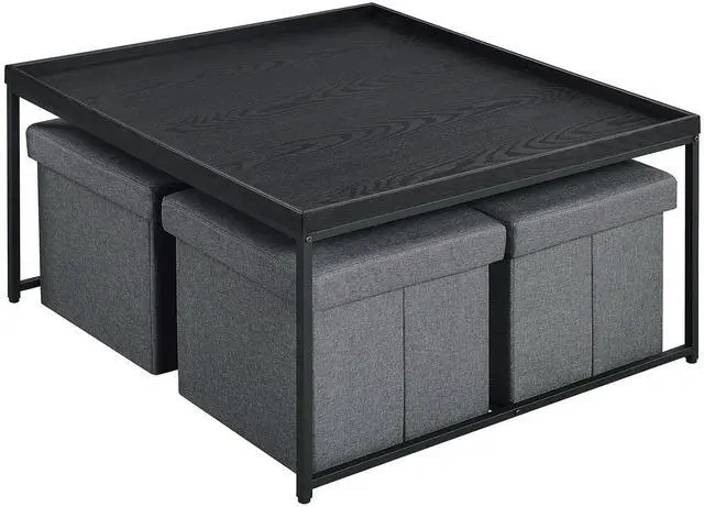 Alt view image 3 of 7 - Vinny 35" Black Wood Grain 5 Piece Coffee Table Set with Raised Edges