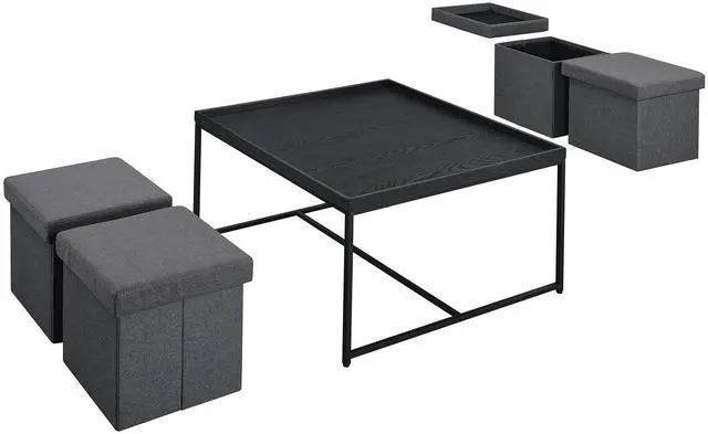 Alt view image 4 of 7 - Vinny 35" Black Wood Grain 5 Piece Coffee Table Set with Raised Edges