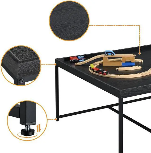 Alt view image 5 of 7 - Vinny 35" Black Wood Grain 5 Piece Coffee Table Set with Raised Edges