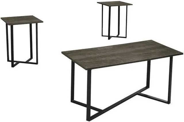 Alt view image 2 of 4 - Table Set, 3pcs Set, Coffee, End, Living Room, Dark Brown Laminate, Black Metal, Contemporary, Modern