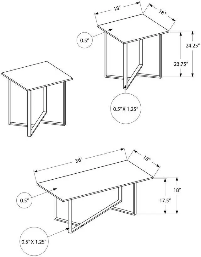 Alt view image 3 of 4 - Table Set, 3pcs Set, Coffee, End, Living Room, Dark Brown Laminate, Black Metal, Contemporary, Modern