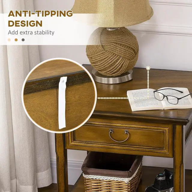 Alt view image 5 of 7 - Side Table with Storage, Vintage End Table with Drawer and Open Shelf, Beside Table for Bedroom, Living Room, Dark Coffee