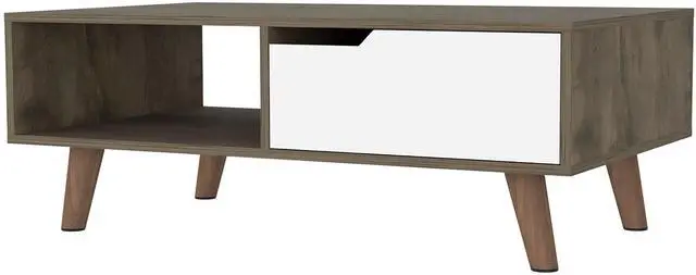 Alt view image 3 of 5 - Dark Brown and White 1-Drawer 1-Shelf Rectangle Coffee Table