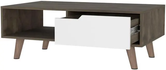 Alt view image 4 of 5 - Dark Brown and White 1-Drawer 1-Shelf Rectangle Coffee Table