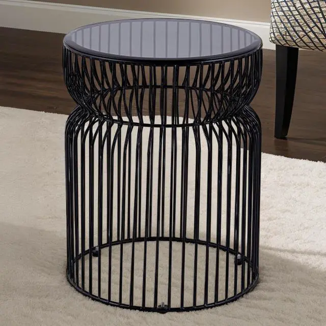 Main image of ET901 Modern Contemporary Metal Nested base and Tinted tempered glass top material 21" Height End Table, Side Table for Living room, Black