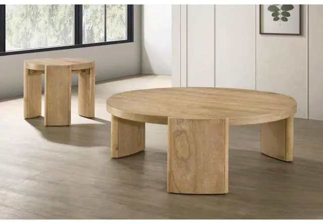Alt view image 2 of 5 - 21 Inch Kepler Driftwood Finish Round Wood End Table, Modern Living Room 1Pc Sofa Side Table