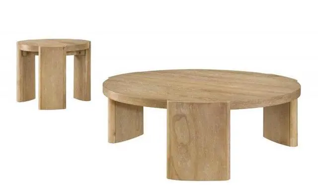 Alt view image 3 of 5 - 21 Inch Kepler Driftwood Finish Round Wood End Table, Modern Living Room 1Pc Sofa Side Table