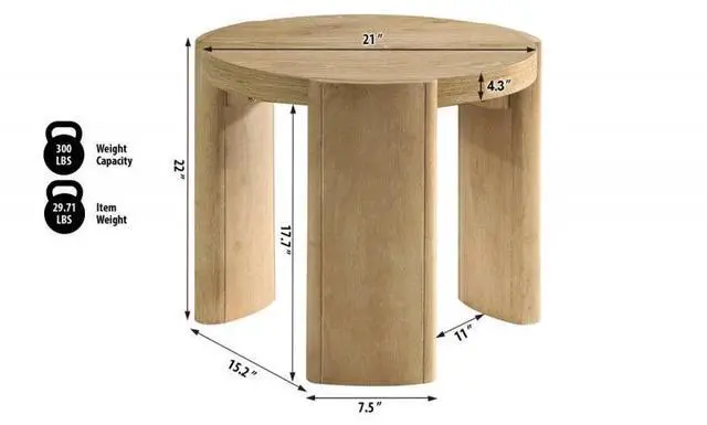 Alt view image 5 of 5 - 21 Inch Kepler Driftwood Finish Round Wood End Table, Modern Living Room 1Pc Sofa Side Table
