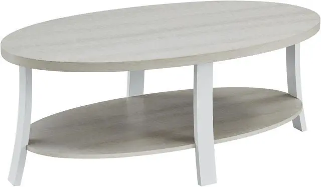 Alt view image 3 of 5 - Anze Contemporary Oval Wood Shelf Coffee Table in White Finish