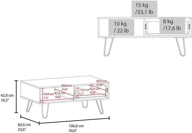 Alt view image 3 of 7 - Gramling Coffee Table with a Drawer and Hairpin Legs, White + Natural Oak