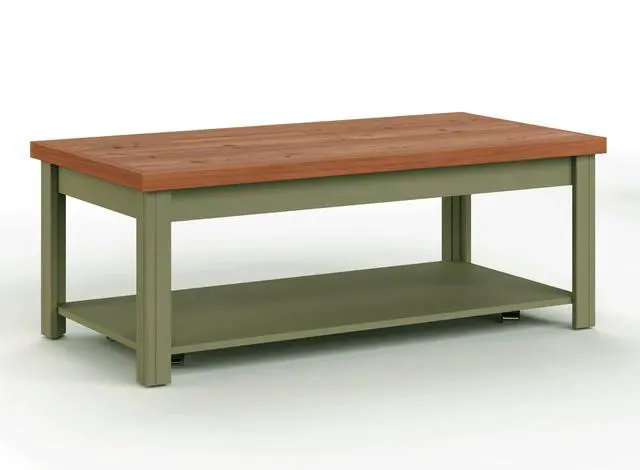 Alt view image 6 of 7 - 48 inch Coffee Table, No Assembly Required, Sage Green and Fruitwood Finish