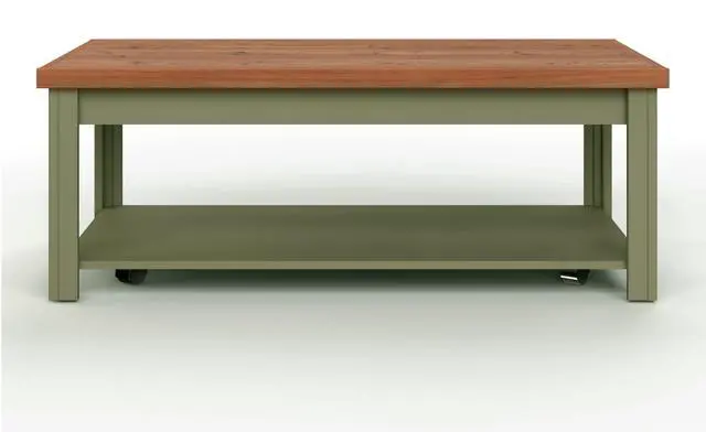 Alt view image 5 of 7 - 48 inch Coffee Table, No Assembly Required, Sage Green and Fruitwood Finish