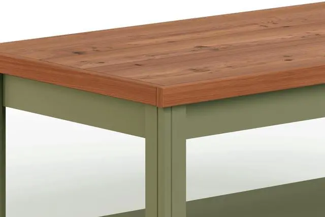 Alt view image 7 of 7 - 48 inch Coffee Table, No Assembly Required, Sage Green and Fruitwood Finish