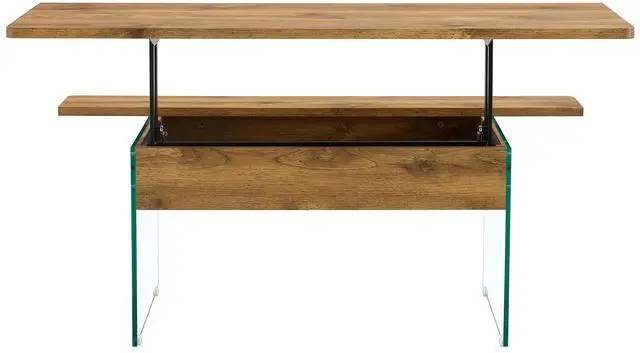 Alt view image 6 of 7 - 43.3-inch coffee table with height-adjustment function (with storage space) combines rustic style with tempered glass.Space-saving design,multiple color options,Suitable for living room and office