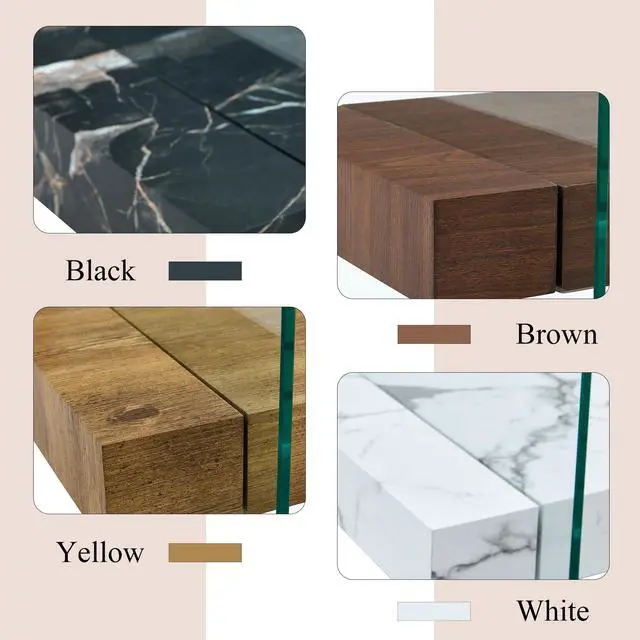 Alt view image 6 of 7 - 40.3-inch sturdy double-layer coffee table - tempered glass tabletop and table legs, with a load-bearing capacity of 250 pounds, decorated with wood grain veneer, a retro and practical coffee table