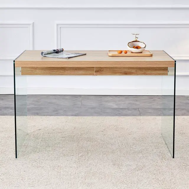 Alt view image 3 of 7 - The top of the coffee table is made of medium density fiberboard and wooden stickers, with transparent tempered glass on both sides. The design is simple and elegant, with a sturdy structure.