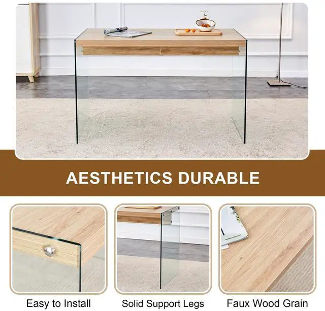 Alt view image 6 of 7 - The top of the coffee table is made of medium density fiberboard and wooden stickers, with transparent tempered glass on both sides. The design is simple and elegant, with a sturdy structure.