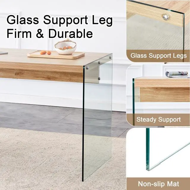 Alt view image 7 of 7 - The top of the coffee table is made of medium density fiberboard and wooden stickers, with transparent tempered glass on both sides. The design is simple and elegant, with a sturdy structure.