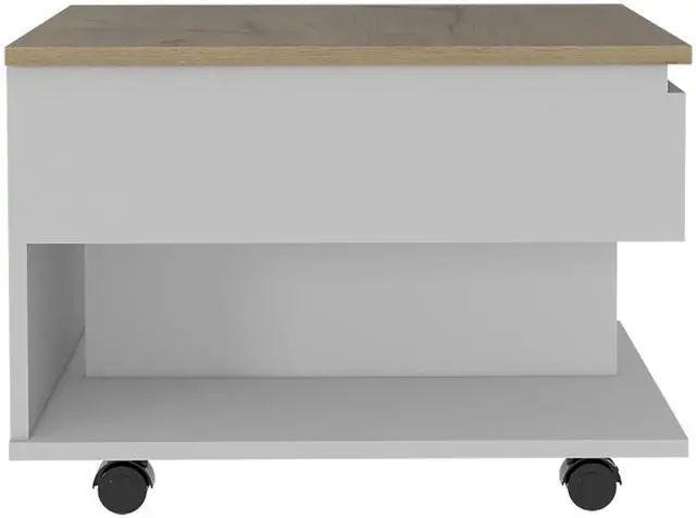 Alt view image 5 of 7 - White and Light Oak 1-Drawer 1-Shelf Lift Top Coffee Table