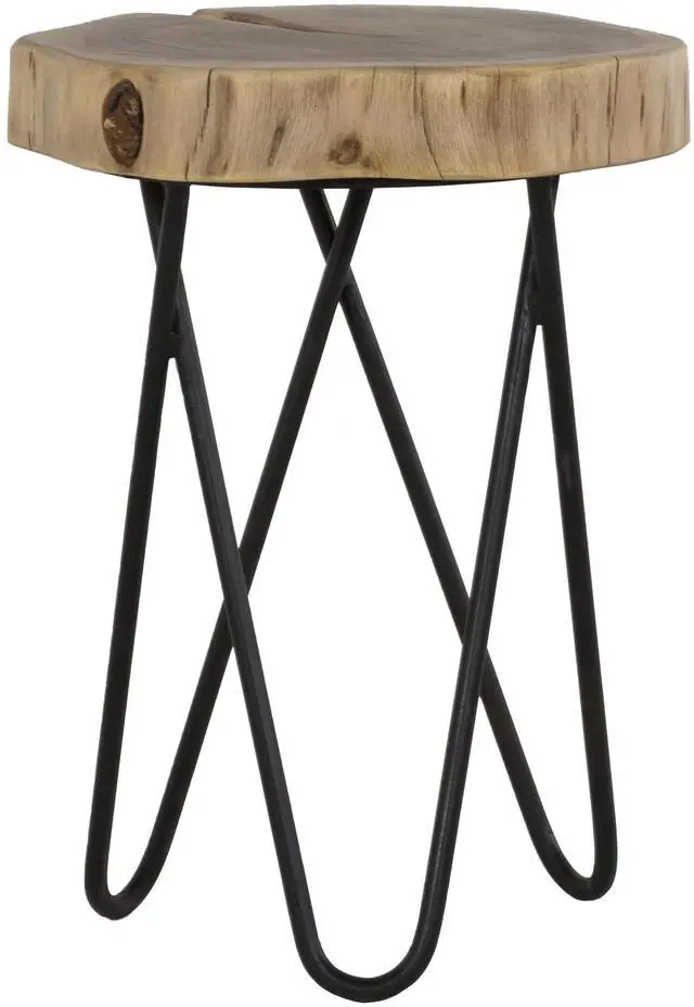 Alt view image 2 of 6 - 12" Acacia Wood End/Side Table, Living Room Accent Stool, Iron Hairpin Legs, Home Décor, Brown/Black