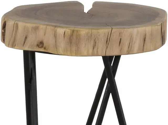 Alt view image 4 of 6 - 12" Acacia Wood End/Side Table, Living Room Accent Stool, Iron Hairpin Legs, Home Décor, Brown/Black