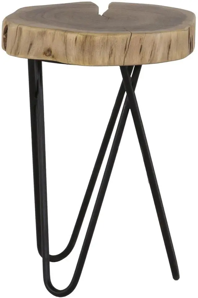 Alt view image 3 of 6 - 12" Acacia Wood End/Side Table, Living Room Accent Stool, Iron Hairpin Legs, Home Décor, Brown/Black