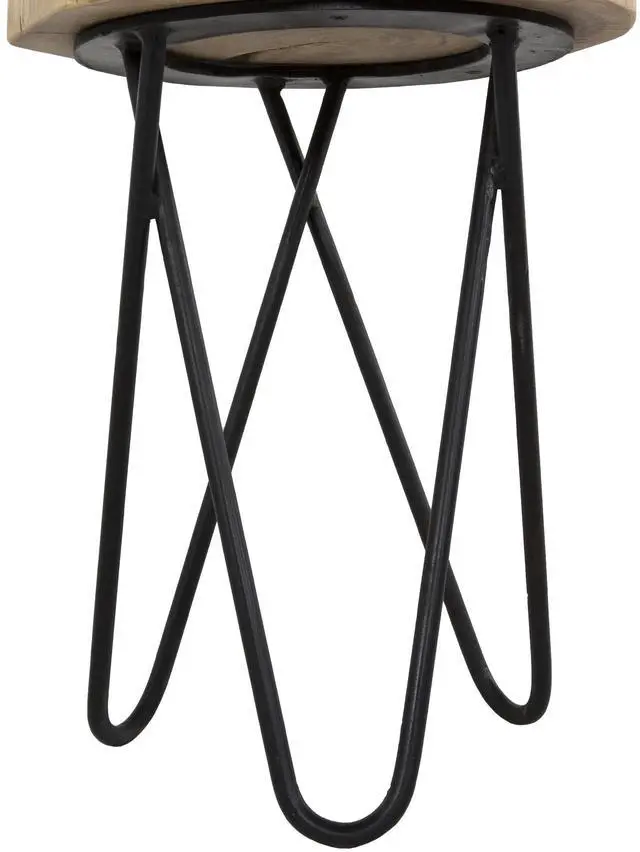 Alt view image 5 of 6 - 12" Acacia Wood End/Side Table, Living Room Accent Stool, Iron Hairpin Legs, Home Décor, Brown/Black