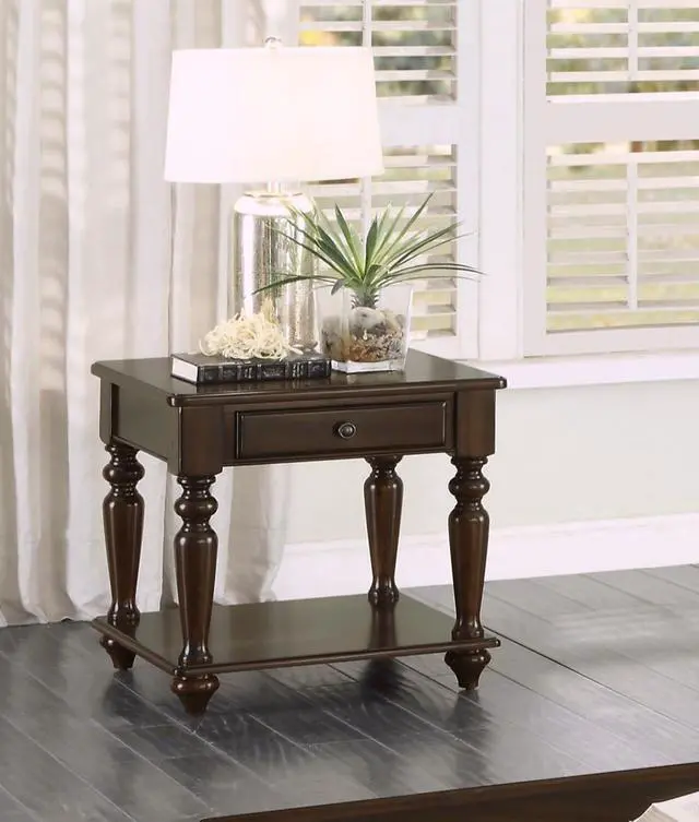 Main image of Modern Traditional Style End Table with Drawer and Bottom Shelf Espresso Finish Living Room Furniture 1pc