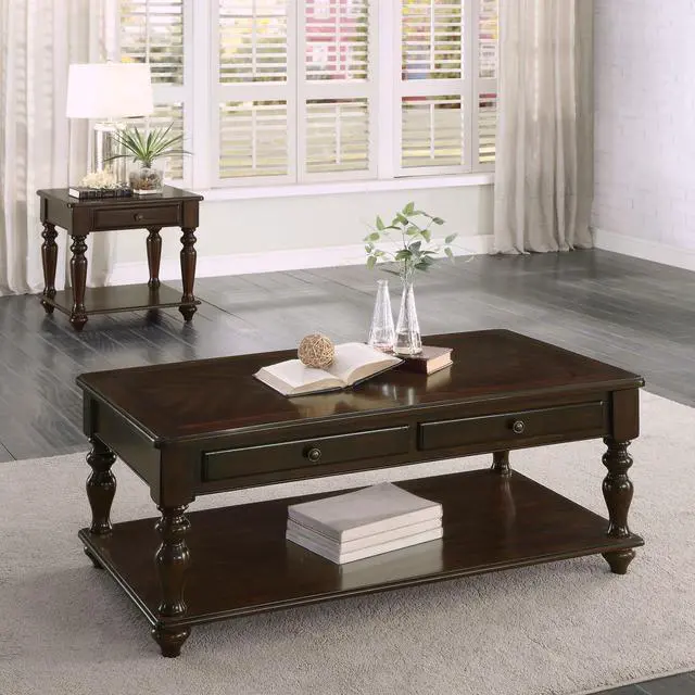 Alt view image 5 of 6 - Modern Traditional Style End Table with Drawer and Bottom Shelf Espresso Finish Living Room Furniture 1pc