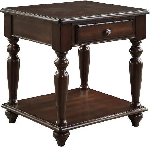 Alt view image 3 of 6 - Modern Traditional Style End Table with Drawer and Bottom Shelf Espresso Finish Living Room Furniture 1pc