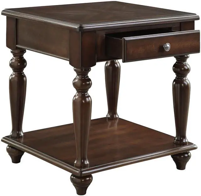 Alt view image 4 of 6 - Modern Traditional Style End Table with Drawer and Bottom Shelf Espresso Finish Living Room Furniture 1pc
