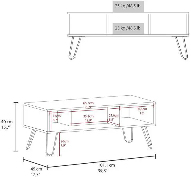 Alt view image 3 of 7 - Vassel Coffee Table, Hairpin Legs, Two Shelves