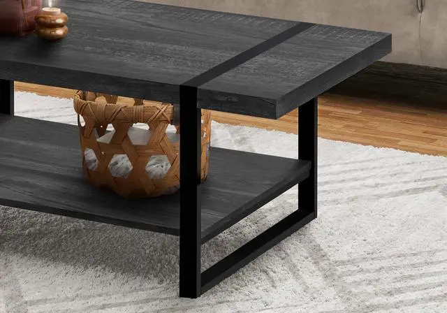 Alt view image 2 of 7 - Coffee Table, Accent, Cocktail, Rectangular, Living Room, 48"l, Black Laminate, Black Metal, Contemporary, Modern