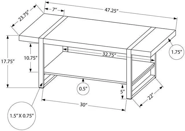 Alt view image 3 of 7 - Coffee Table, Accent, Cocktail, Rectangular, Living Room, 48"l, Black Laminate, Black Metal, Contemporary, Modern