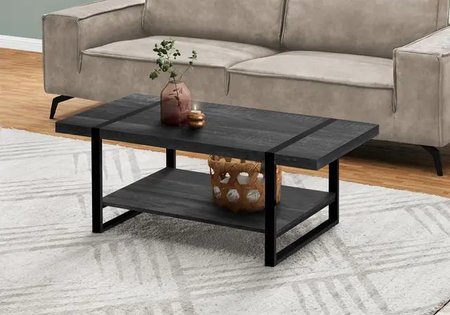 Alt view image 4 of 7 - Coffee Table, Accent, Cocktail, Rectangular, Living Room, 48"l, Black Laminate, Black Metal, Contemporary, Modern
