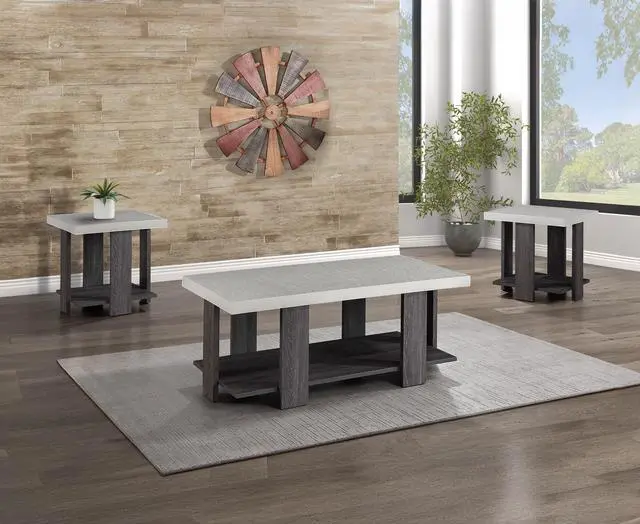 Main image of Gray 3-Piece Cocktail Set Wooden Table Top Coffee Table and Two Matching End Tables Living Room Wooden Furniture