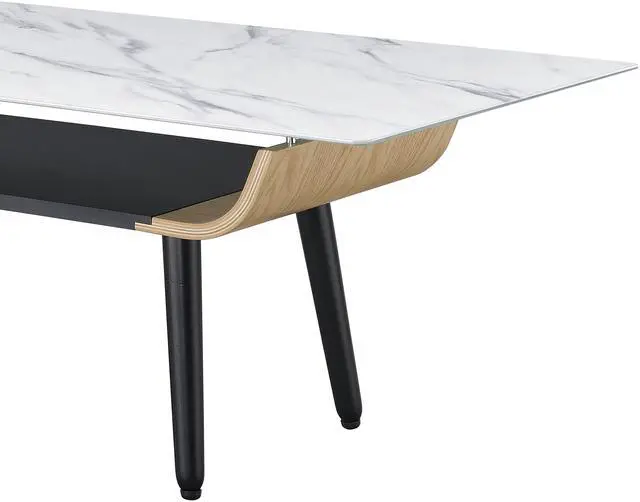 Alt view image 5 of 5 - Landon 47" Coffee Table with Glass White Marble Texture Top and Bent Wood Design