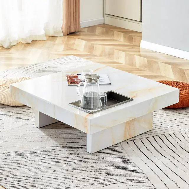 Main image of A modern and practical coffee table with imitation marble patterns, made of MDF material. The fusion of elegance and natural fashion 31.4"* 31.4"* 12 " .W1151119881