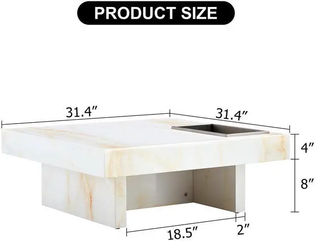 Alt view image 3 of 7 - A modern and practical coffee table with imitation marble patterns, made of MDF material. The fusion of elegance and natural fashion 31.4"* 31.4"* 12 " .W1151119881