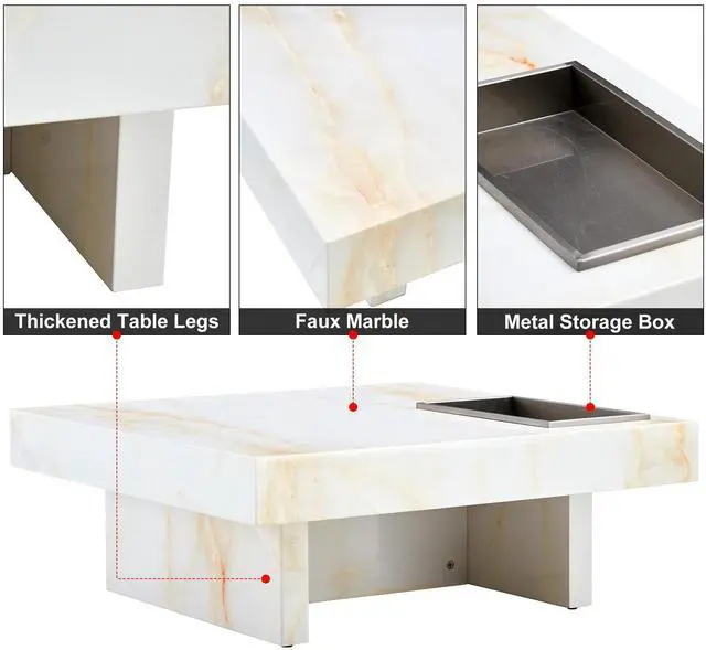 Alt view image 6 of 7 - A modern and practical coffee table with imitation marble patterns, made of MDF material. The fusion of elegance and natural fashion 31.4"* 31.4"* 12 " .W1151119881